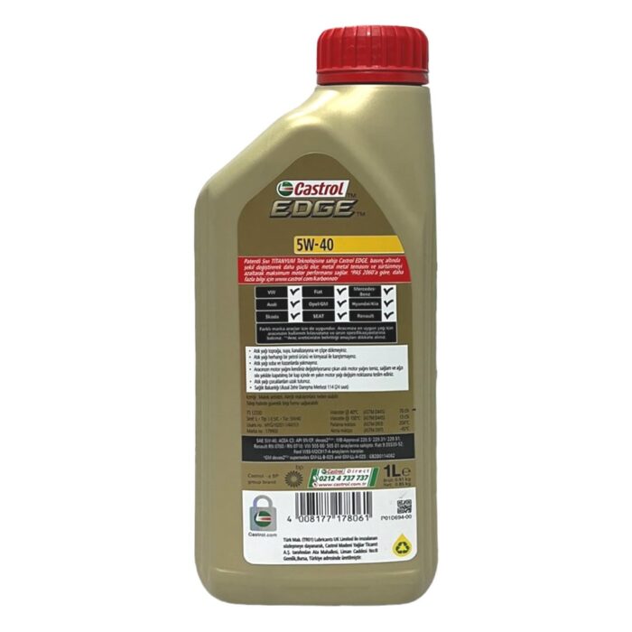 Castrol Edge 5W40 1 Lt Tam Sentetik Motor Yağı - Görsel 3