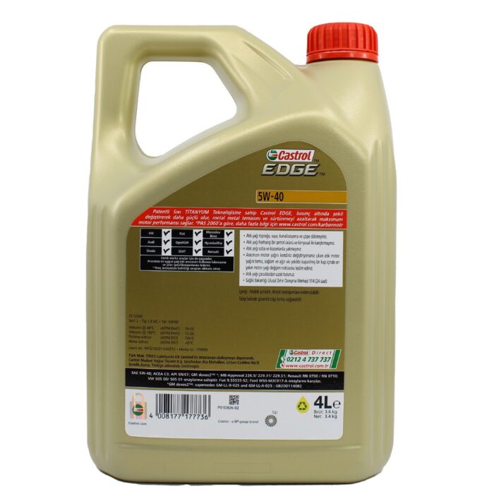 Castrol Edge 5W40 4 Lt Tam Sentetik Motor Yağı - Görsel 2