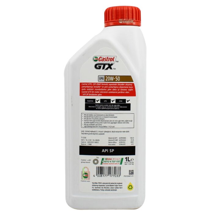 Castrol GTX LPG 20W50 1 Lt Motor Yağı - Görsel 2