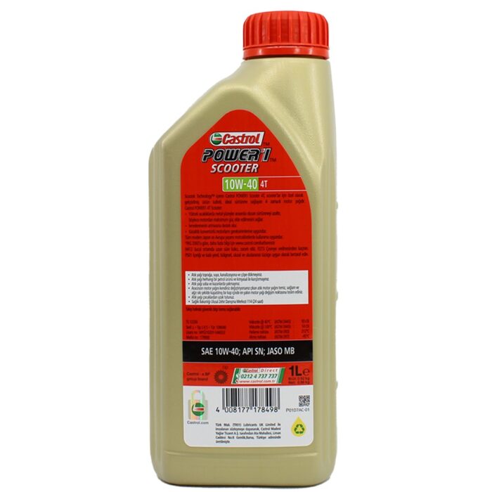 Castrol Power 1 Scooter 10W40 4T 1 Lt Motosiklet Yağı - Görsel 2