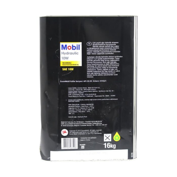 Mobil Hydraulic 10W 16 Kg Tek Dereceli Hidrolik Yağ - Görsel 3