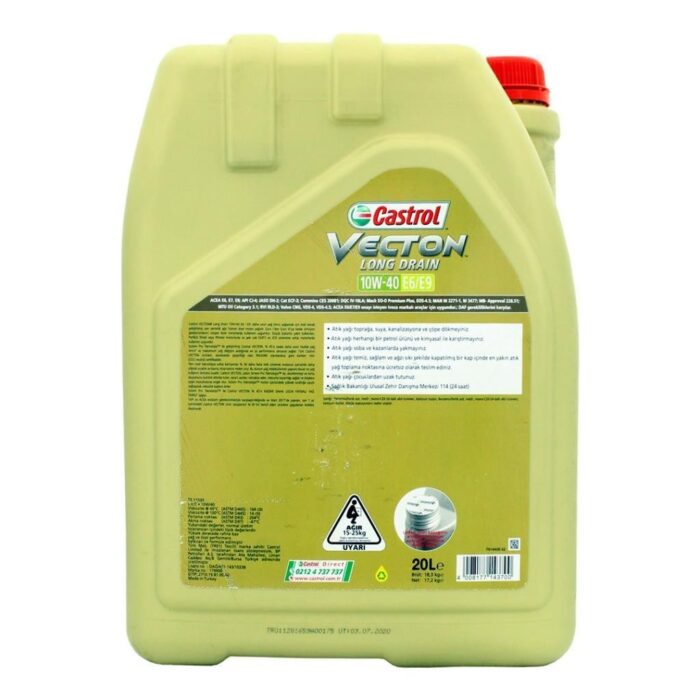 Castrol Vecton Long Drain 10W40 E6/E9 20 Lt Partiküllü Motor Yağı - Görsel 2