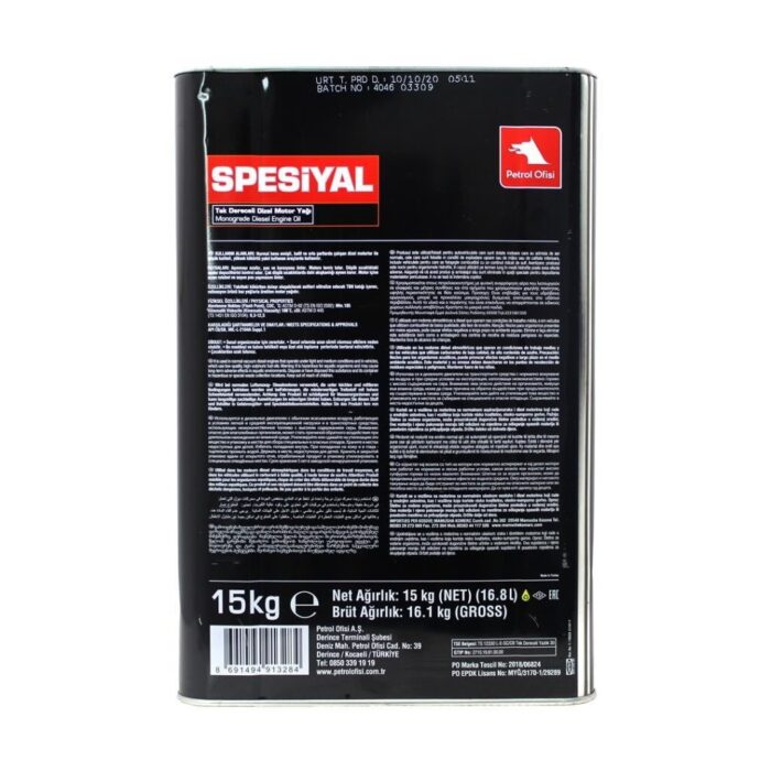 Petrol Ofisi Spesiyal 30 15 Kg Tek Dereceli Motor Yağı - Görsel 3