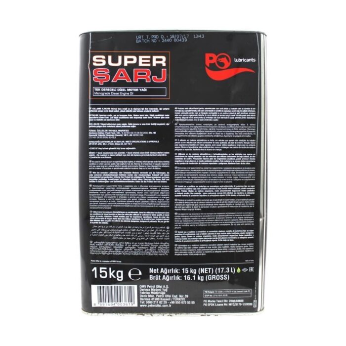 Petrol Ofisi Süperşarj Sae 30 15 Kg Tek Dereceli Motor Yağı - Görsel 3