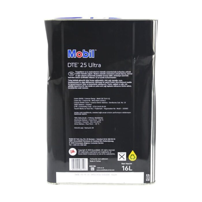 Mobil DTE 25 Ultra ISO VG 46 16 Lt Üstün Performanslı Hidrolik Yağ - Görsel 3