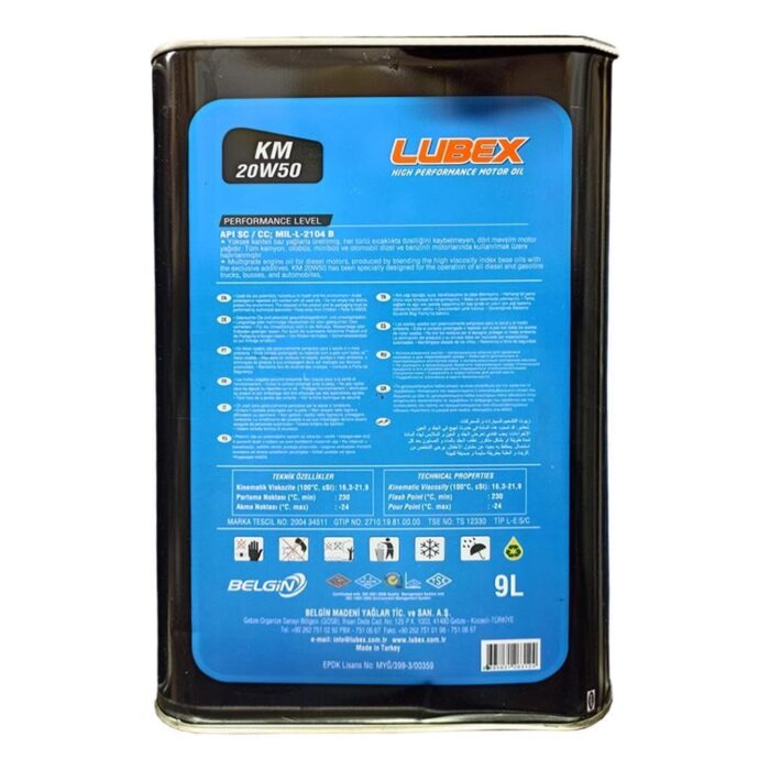 Lubex Robus KM 20W50 9 Lt Mineral Motor Yağı - Görsel 3