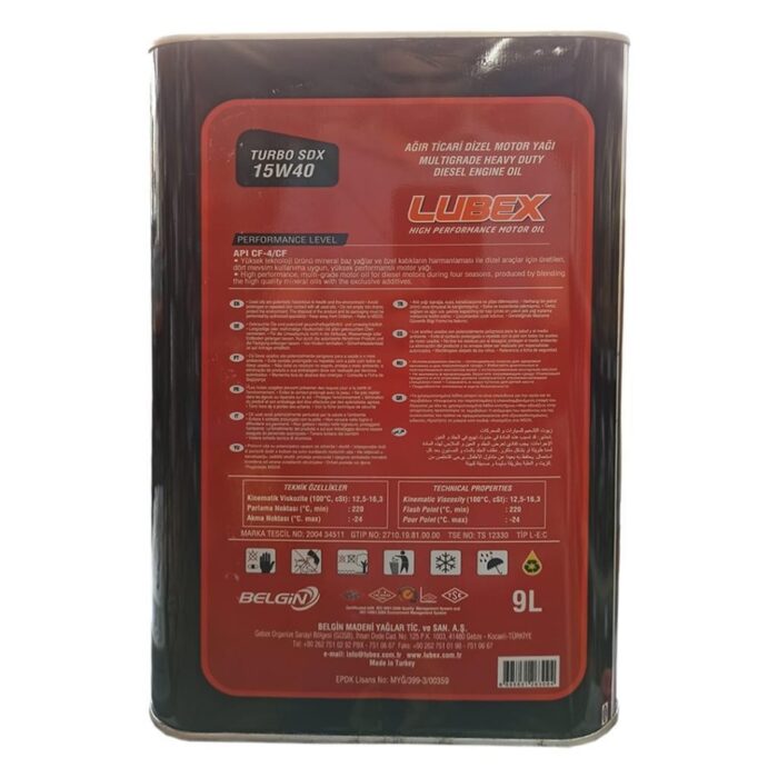 Lubex Robus Turbo 15W40 9 Lt Mineral Motor Yağı - Görsel 3