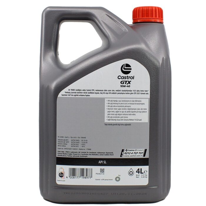 Castrol GTX 10W40 4 Lt Sentetik Motor Yağı - Görsel 2