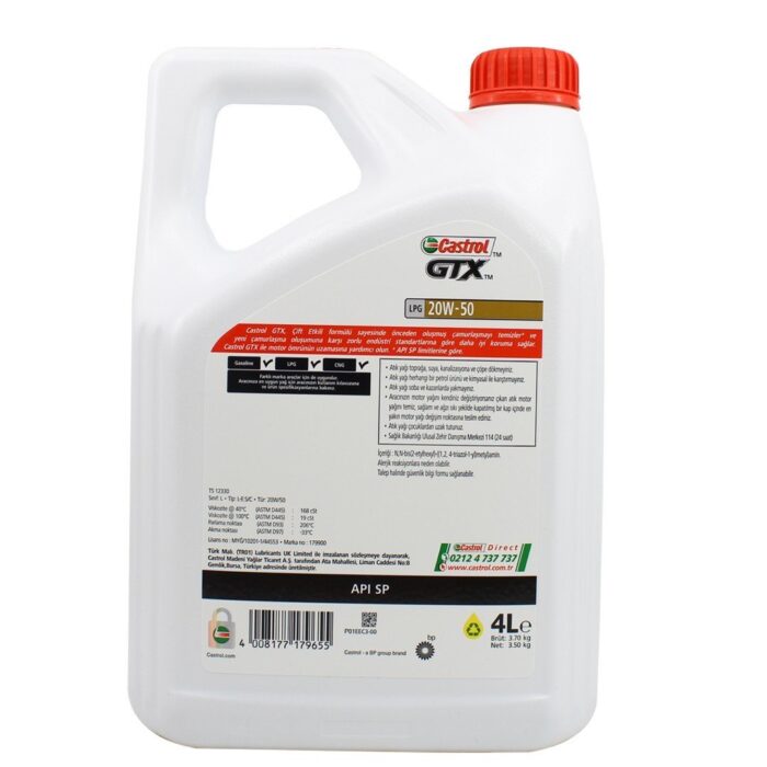 Castrol GTX LPG 20W50 4 Lt Motor Yağı - Görsel 2