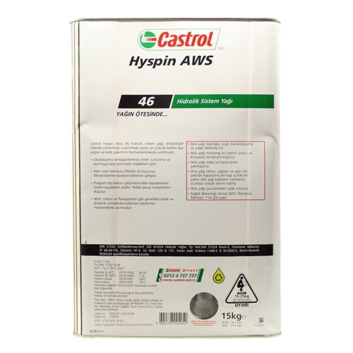 Castrol Hyspin AWS 46 15 Kg Hidrolik Sistem Yağı - Görsel 3