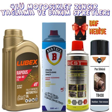 Motosiklet Motor Yağı ve Zincir Bakım 4' lü Set