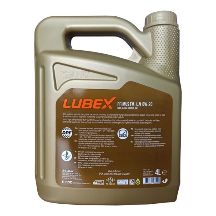 Lubex Primus FA-LA 0W20 4 Lt Tam Sentetik Motor Yağı - Görsel 4