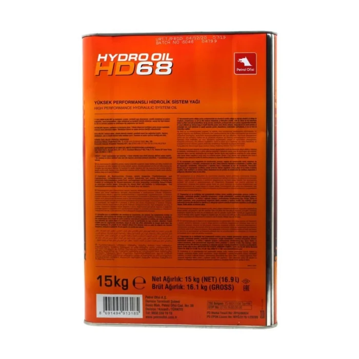Petrol Ofisi Hydro Oil HD 68 15 Kg Hidrolik Sistem Yağı - Görsel 3