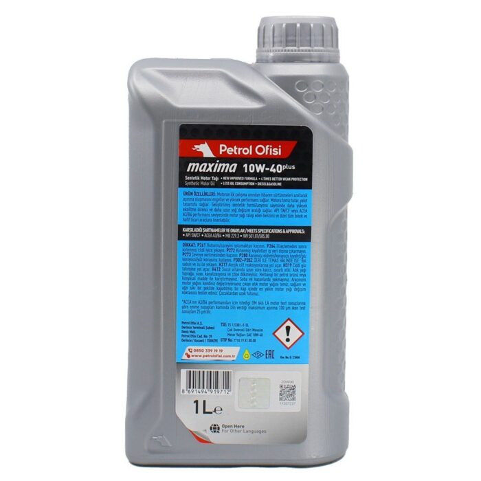 Petrol Ofisi Maxima Plus 10W40 1 Lt Sentetik Motor Yağı - Görsel 2
