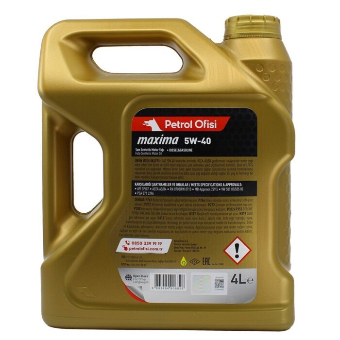 Petrol Ofisi Maxima 5W40 4 Lt Tam Sentetik Motor Yağı - Görsel 2