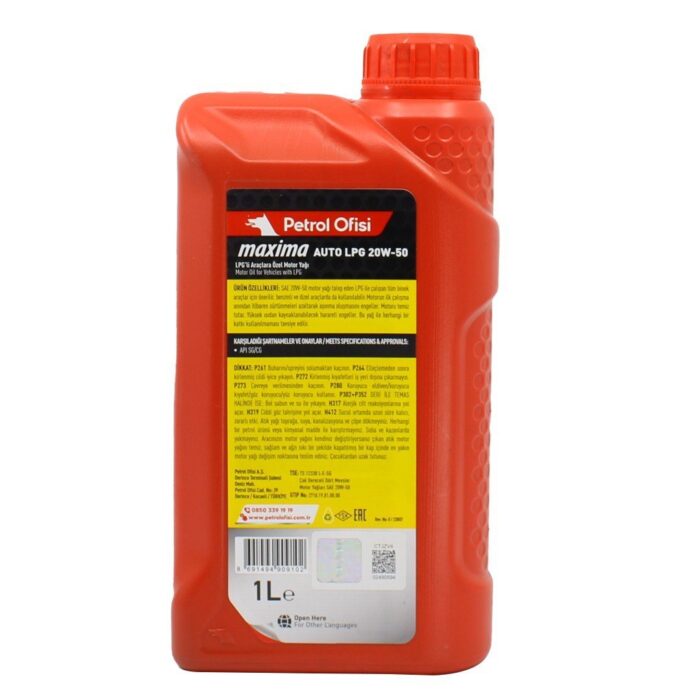 Petrol Ofisi Maxima Auto LPG 20W50 1 Lt Motor Yağı - Görsel 2