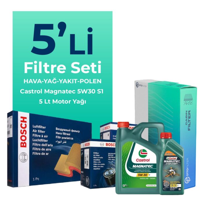 BOSCH Alfa Giulietta 1.6 Dizel 120 HP Filtre Bakım Seti Castrol Motor Yağlı (2015-2020) 5 Li - Görsel 1