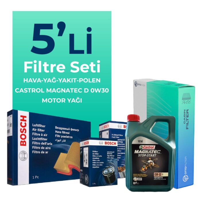 BOSCH Ford Connect 1.5 Dizel Filtre Bakım Seti Castrol Motor Yağlı (2013-2019) 5 Li - Görsel 1