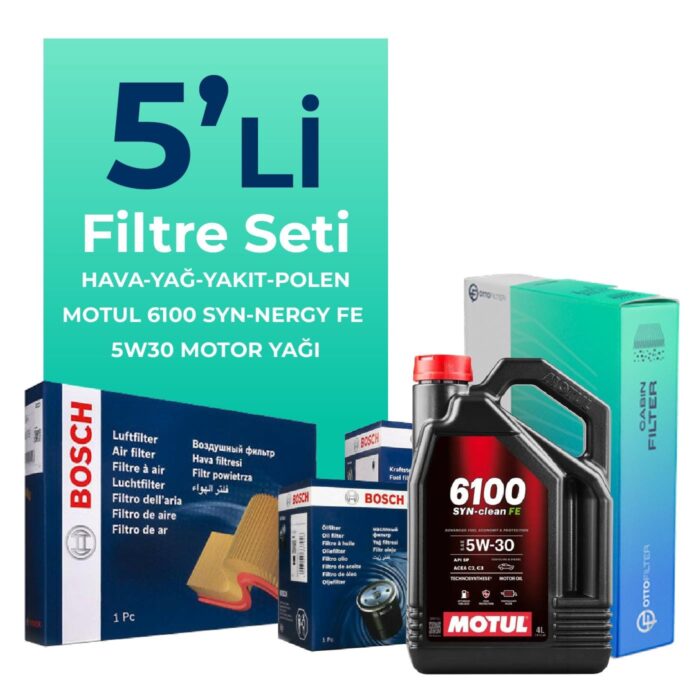 BOSCH Ford Courier 1.6 Dizel Filtre Bakım Seti Motul Motor Yağlı (2014-2019) 5 Li - Görsel 1
