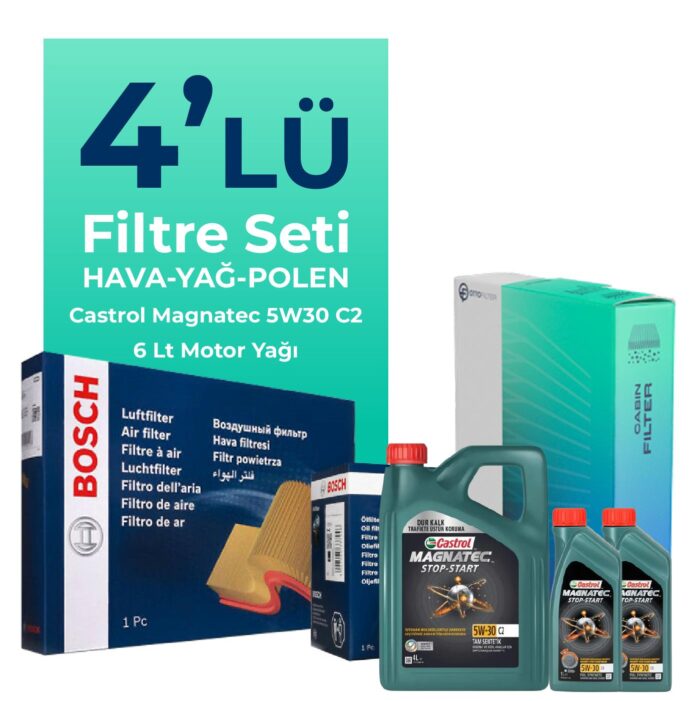 Bosch Hyundai Santa FE 2.2 Dizel Filtre Bakım Seti Castrol Motor Yağlı (2006-2009) 4 Lü - Görsel 1