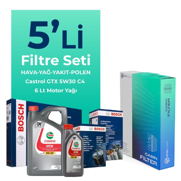 BOSCH Nissan Qashqai 1.6 Dizel Filtre Bakım Seti Castrol Motor Yağlı (2007-2013) 5 Li - Görsel 1
