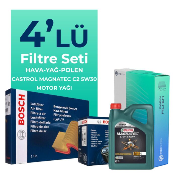 bosch-peugeot-208-1-0-benzin-filtre-bakim-seti-castrol-motor-yagli-2012-2015-4-lu-60232 BOSCH Peugeot 208 1.0 Benzin Filtre Bakım Seti Castrol Motor Yağlı (2012-2015) 4 Lü - Görsel 1