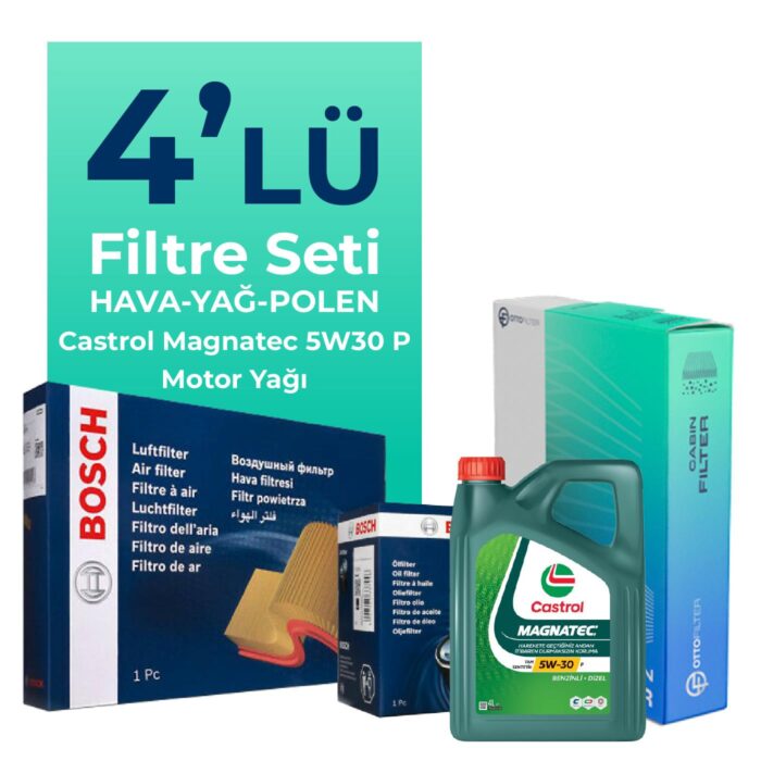 bosch-peugeot-208-1-2-benzin-filtre-bakim-seti-castrol-motor-yagli-2019-2024-4-lu-104761 BOSCH Peugeot 208 1.2 Benzin Filtre Bakım Seti Castrol Motor Yağlı (2019-2024) 4 Lü - Görsel 1
