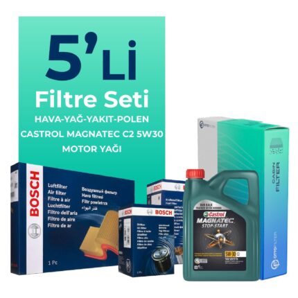 BOSCH Peugeot 308 1.6 Dizel Filtre Bakım Seti Castrol Motor Yağlı (2008-2014) 5 Li