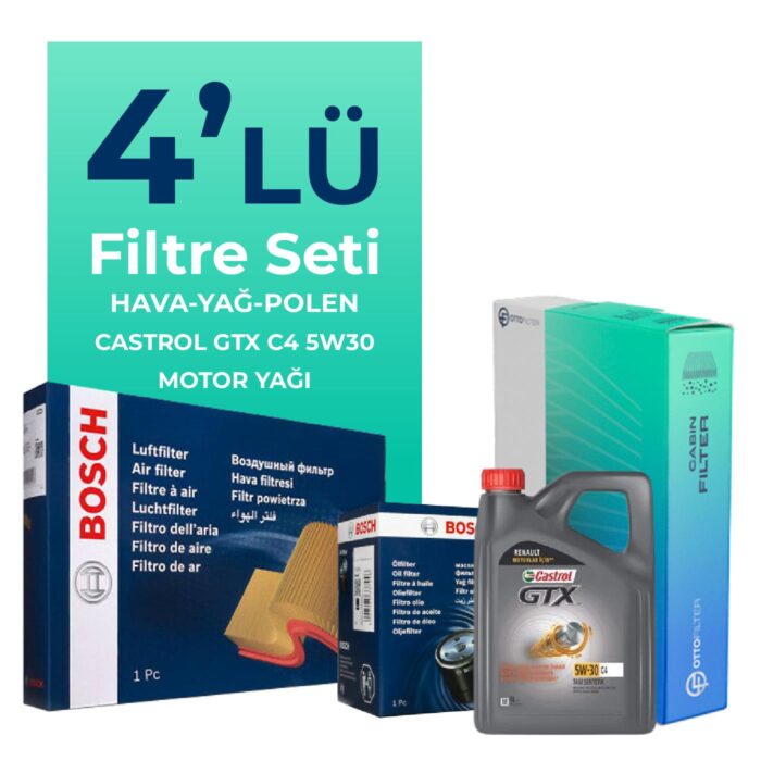 BOSCH Renault Grand Scenic 1.5 Dizel Filtre Bakım Seti Castrol Motor Yağlı (2009-2016) 4 Lü - Görsel 1