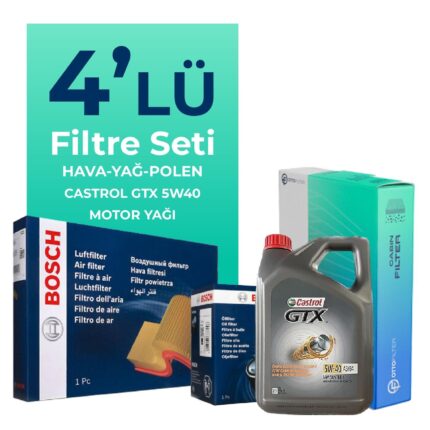 BOSCH Renault Symbol 0.9 Benzin TCe Filtre Bakım Seti Castrol Motor Yağlı (2014-2021) 4 Lü