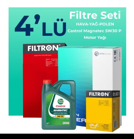 Filtron Citroen C3 1.2 Benzinli Filtre Bakım Seti Castrol Motor Yağlı (2016-2023) 4 Lü