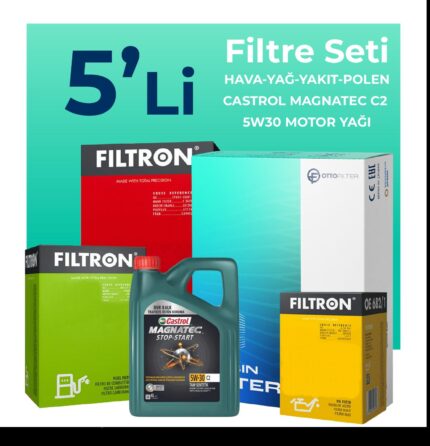 Filtron Citroen C3 1.6 Dizel Filtre Bakım Seti Castrol Motor Yağlı (2016-2022) 5 Li