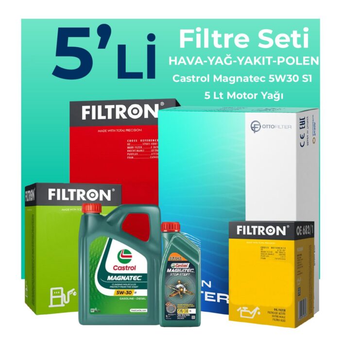 Filtron Fiat Doblo 1.6 Dizel Filtre Bakım Seti Castrol Motor Yağlı (2010-2015) 5 Li - Görsel 1