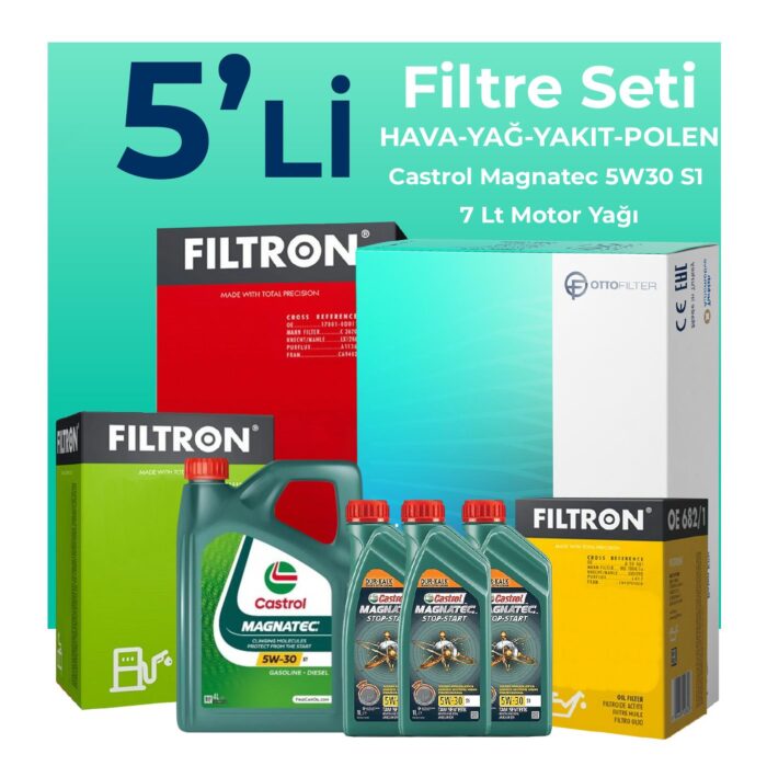 Filtron Fiat Ducato 2.3 Dizel Filtre Bakım Seti Castrol Motor Yağlı (2006-2014) 5 Li - Görsel 1