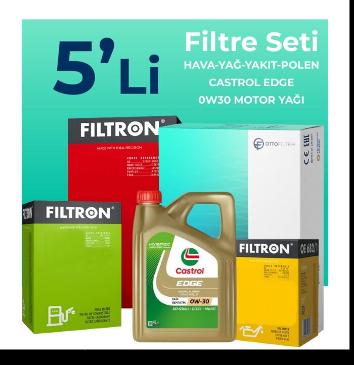 Filtron Fiat Egea 1.6 Dizel Filtre Bakım Seti Castrol Motor Yağlı (2015-2023) 5 Li - Görsel 1