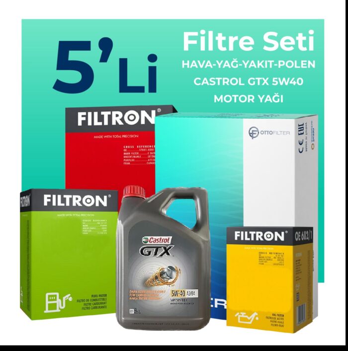 Filtron Fiat Idea 1.3 Dizel Filtre Bakım Seti Castrol Motor Yağlı (2004-2010) 5 Li - Görsel 1