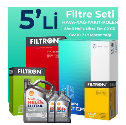 Filtron Ford Courier 1.5 EcoBlue Filtre Bakım Seti Shell Motor Yağlı (2018-2023) 5 Li