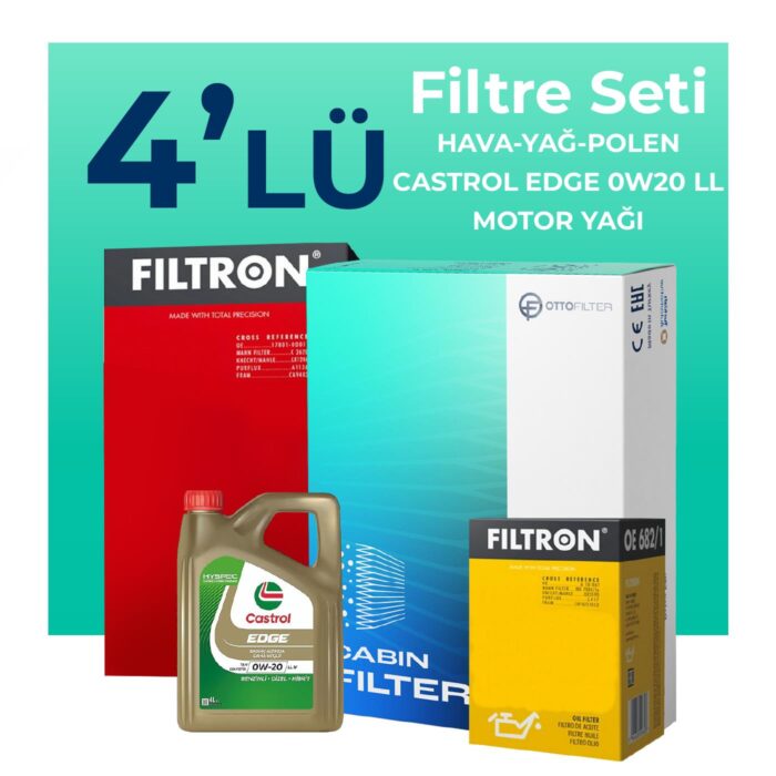 Filtron Ford Kuga 1.5 Benzin Filtre Bakım Seti Castrol Motor Yağlı (2013-2019) 4 Lü - Görsel 1