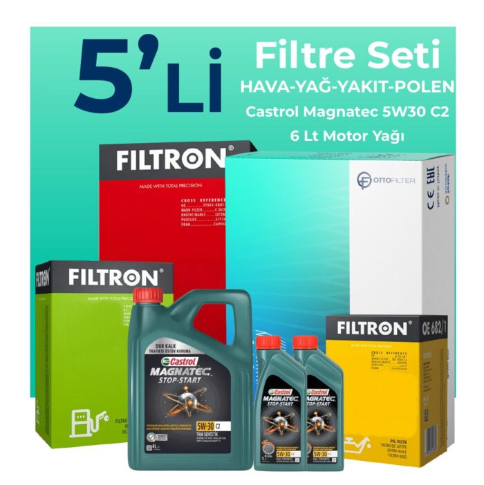 filtron-ford-kuga-2-0-dizel-filtre-bakim-seti-castrol-motor-yagli-2008-2012-5-li-107902 Filtron Ford Kuga 2.0 Dizel Filtre Bakım Seti Castrol Motor Yağlı (2008-2012) 5 Li - Görsel 1