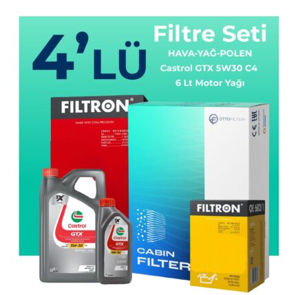 Filtron Jaguar XF 2.0 Benzinli Filtre Bakım Seti Castrol Motor Yağlı (2010-2015) 4 Lü