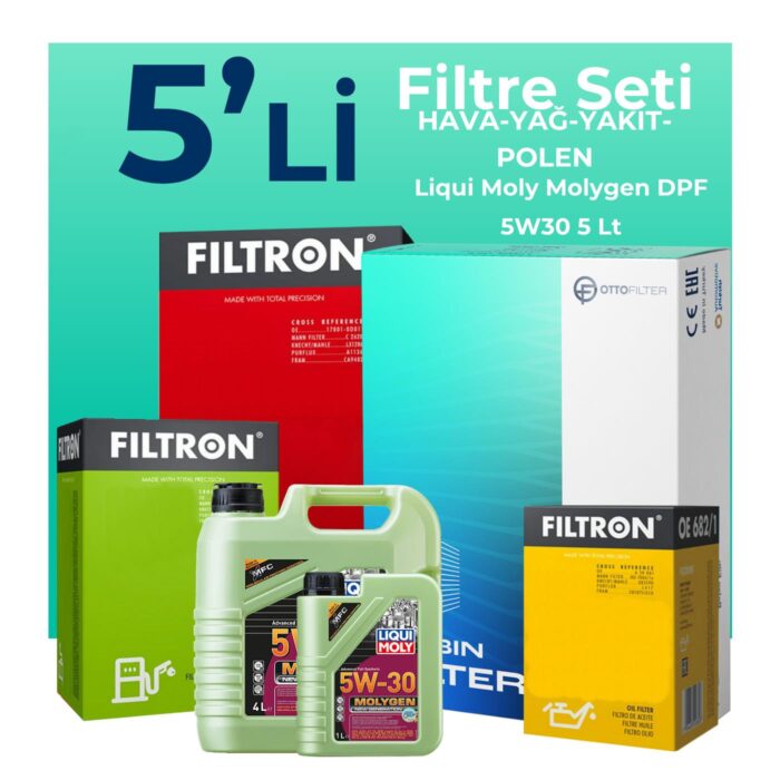 Filtron Kia Cerato 1.6 Dizel Filtre Bakım Seti Liqui Moly Motor Yağlı (2006-2009) 5 Li - Görsel 1