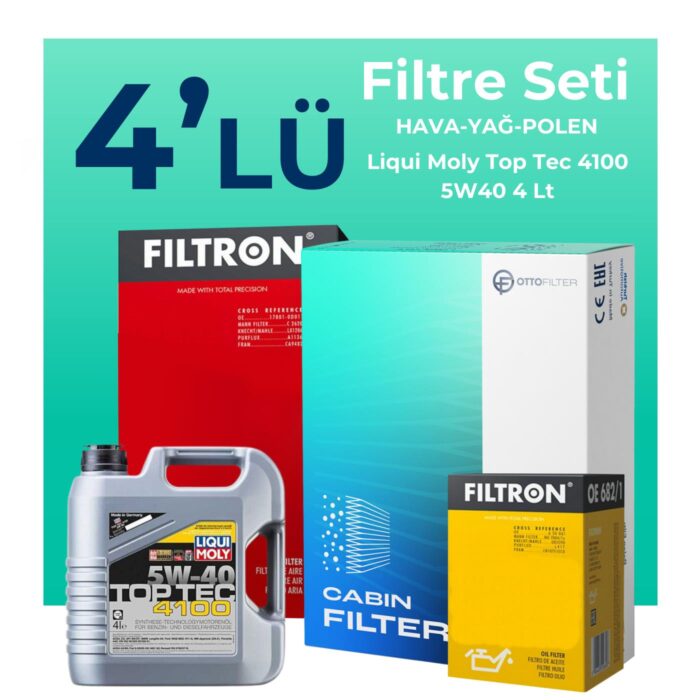 Filtron Lancia Delta 1.4 Benzin Filtre Bakım Seti Liqui Moly Motor Yağlı (2008-2015) 4 Lü - Görsel 1