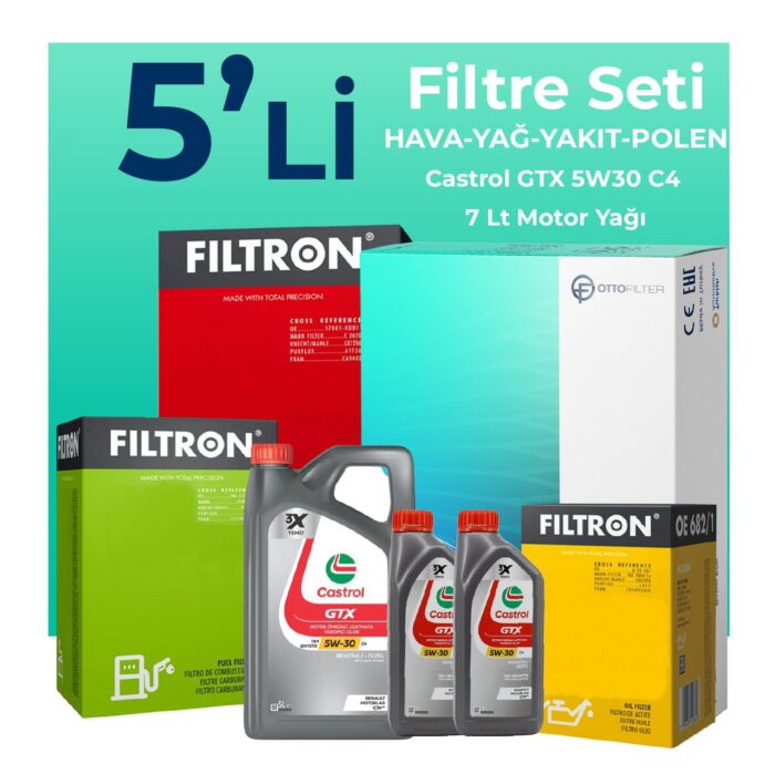 Filtron Nissan Navara 2.5 Dizel Filtre Bakım Seti Castrol Motor Yağlı (2006-2015) 5 Li - Görsel 1