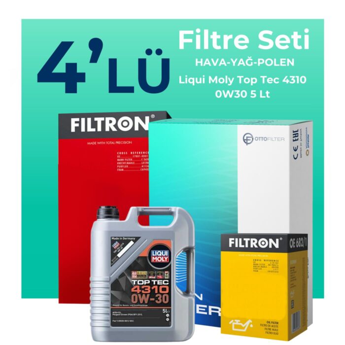 Filtron Peugeot 3008 1.6 Benzin Puretech Filtre Bakım Seti Liqui Moly Motor Yağlı (2019-2024) 4 Lü - Görsel 1