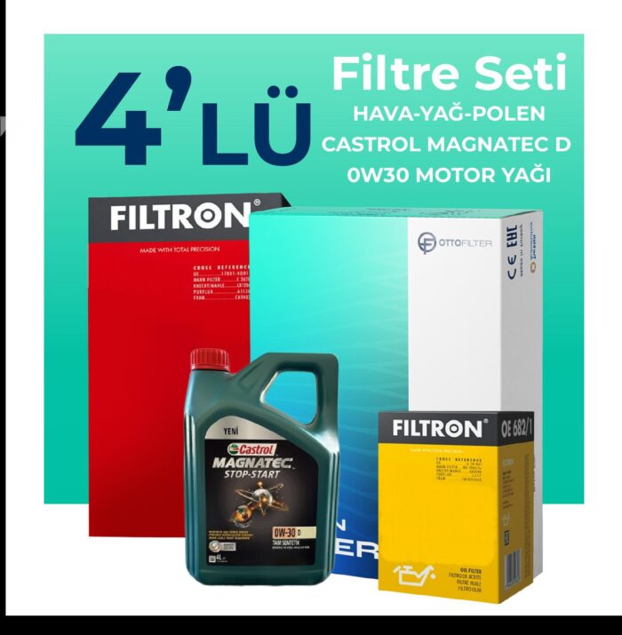 Filtron Peugeot 3008 1.6 BlueHDi Dizel Filtre Bakım Seti Castrol Motor Yağlı (2016-2019) 4 Lü - Görsel 1