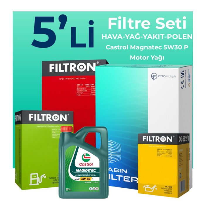 filtron-peugeot-308-1-5-dizel-filtre-bakim-seti-castrol-motor-yagli-2019-2024-5-li-109807 Filtron Peugeot 308 1.5 Dizel Filtre Bakım Seti Castrol Motor Yağlı (2019-2024) 5 Li - Görsel 1