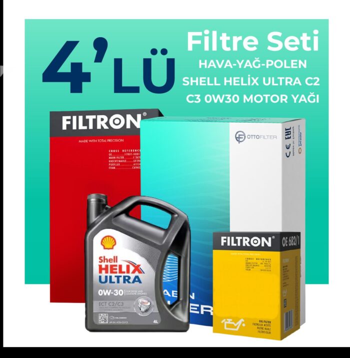 Filtron Peugeot 308 1.6 BlueHDi Dizel Filtre Bakım Seti Shell Motor Yağlı (2014-2018) 4 Lü - Görsel 1