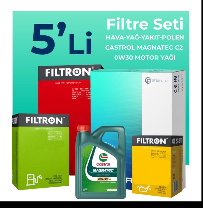 Filtron Peugeot 5008 1.6 BlueHDi Dizel Filtre Bakım Seti Castrol Motor Yağlı (2016-2019) 5 Li - Görsel 1