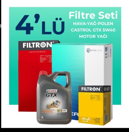 Filtron Renault Captur 0.9 Benzin TCe Filtre Bakım Seti Castrol Motor Yağlı (2013-2019) 4 Lü