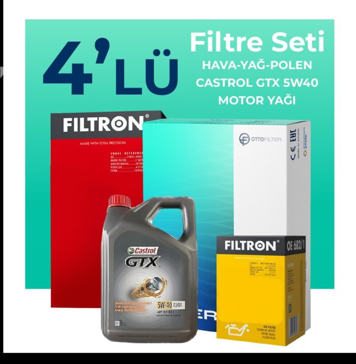 Filtron Renault Captur 0.9 Benzin TCe Filtre Bakım Seti Castrol Motor Yağlı (2013-2019) 4 Lü - Görsel 1